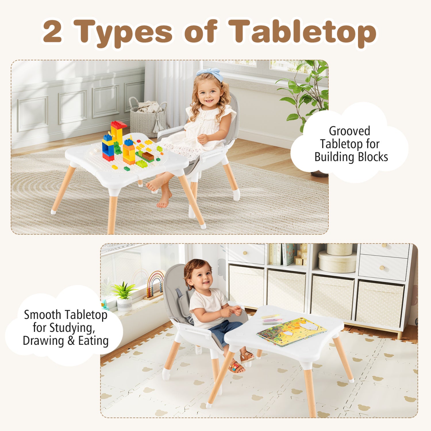 5-In-1 Baby Wooden Convertible High Chair, Gray High Chairs at Gallery Canada