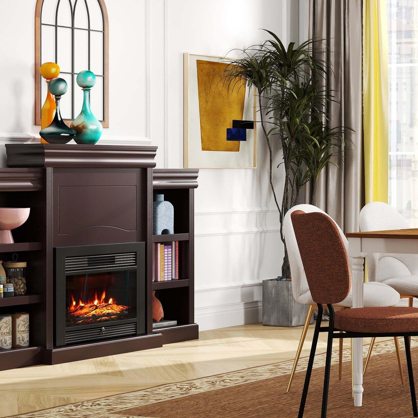 5-in-1 Complete Dining Room Set: Extendable Table 4 Chairs Electric Fireplace Media Console & Bamboo Sideboard Kitchen & Dining Options at Gallery Canada