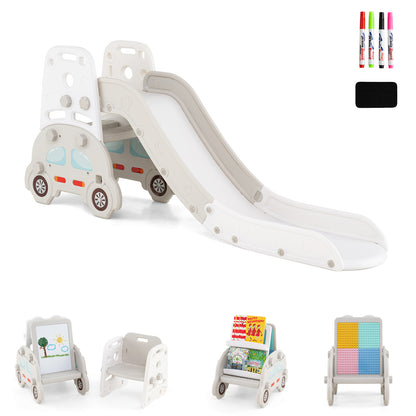 Convertible Toddler Slide Set, Kids Art Easel With Stool And Book Rack, Gray Climbers & Slides Gray at Gallery Canada
