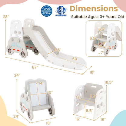 5 in 1 Convertible Toddler Slide Set Kids Art Easel with Stool and Book Rack, Gray Climbers & Slides at Gallery Canada