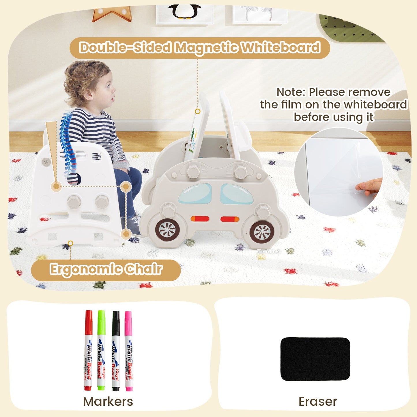 5 in 1 Convertible Toddler Slide Set Kids Art Easel with Stool and Book Rack, Gray Climbers & Slides at Gallery Canada