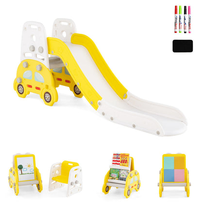 5 in 1 Convertible Toddler Slide Set Kids Art Easel with Stool and Book Rack, Yellow Climbers & Slides Yellow at Gallery Canada