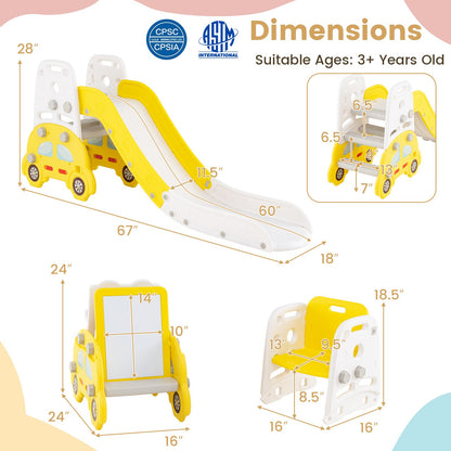 5 in 1 Convertible Toddler Slide Set Kids Art Easel with Stool and Book Rack, Yellow Climbers & Slides at Gallery Canada