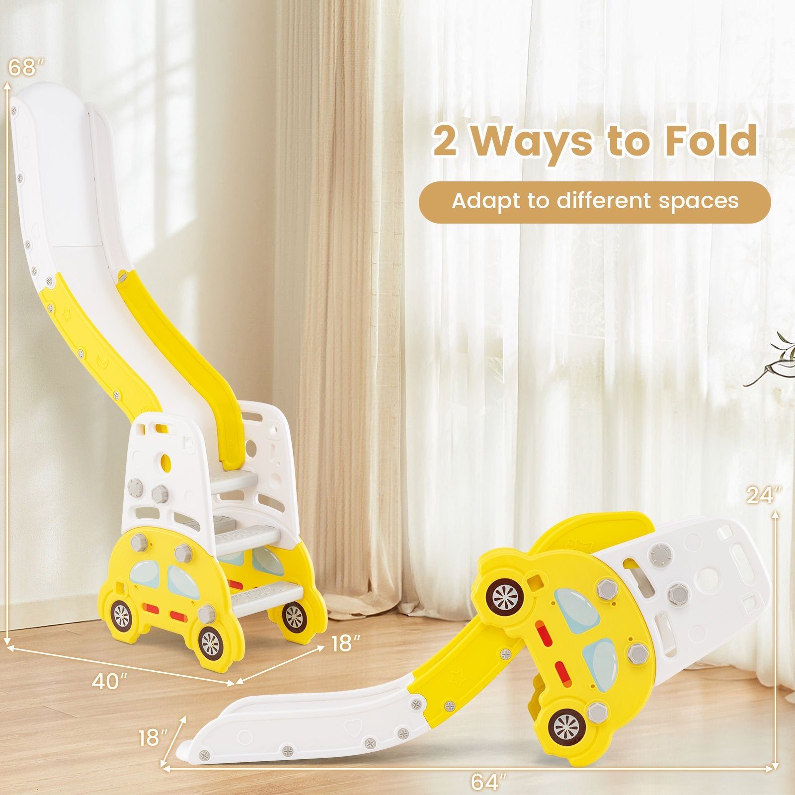 5 in 1 Convertible Toddler Slide Set Kids Art Easel with Stool and Book Rack, Yellow Climbers & Slides at Gallery Canada