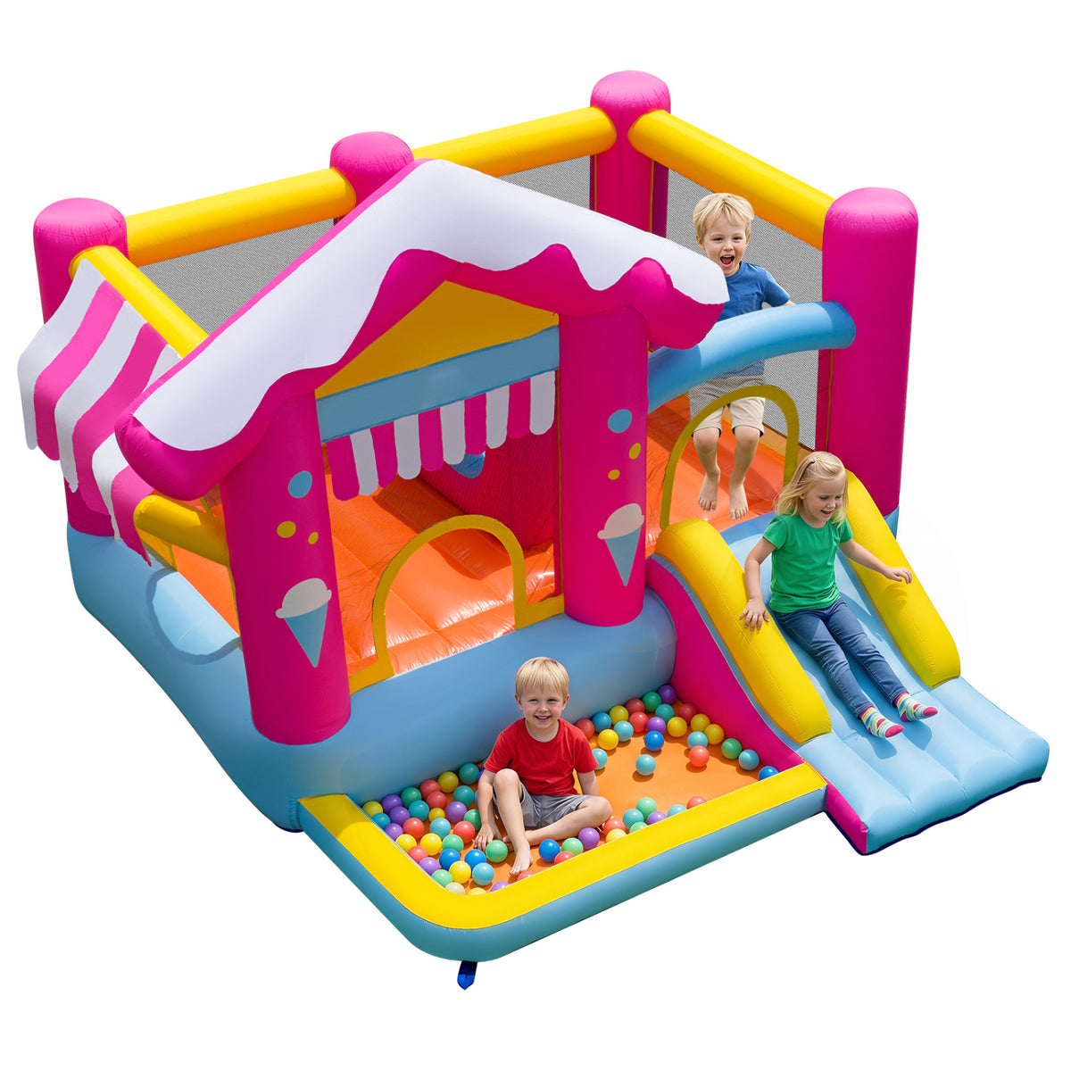 5-in-1 Inflatable Bounce House with Tunnel, Multicolor