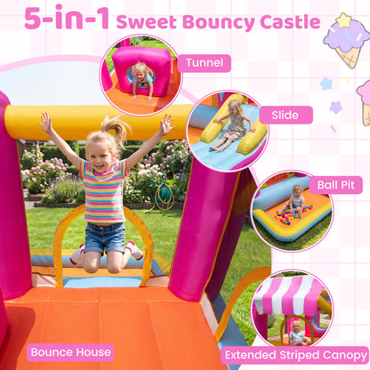 5-in-1 Inflatable Bounce House with Tunnel, Multicolor