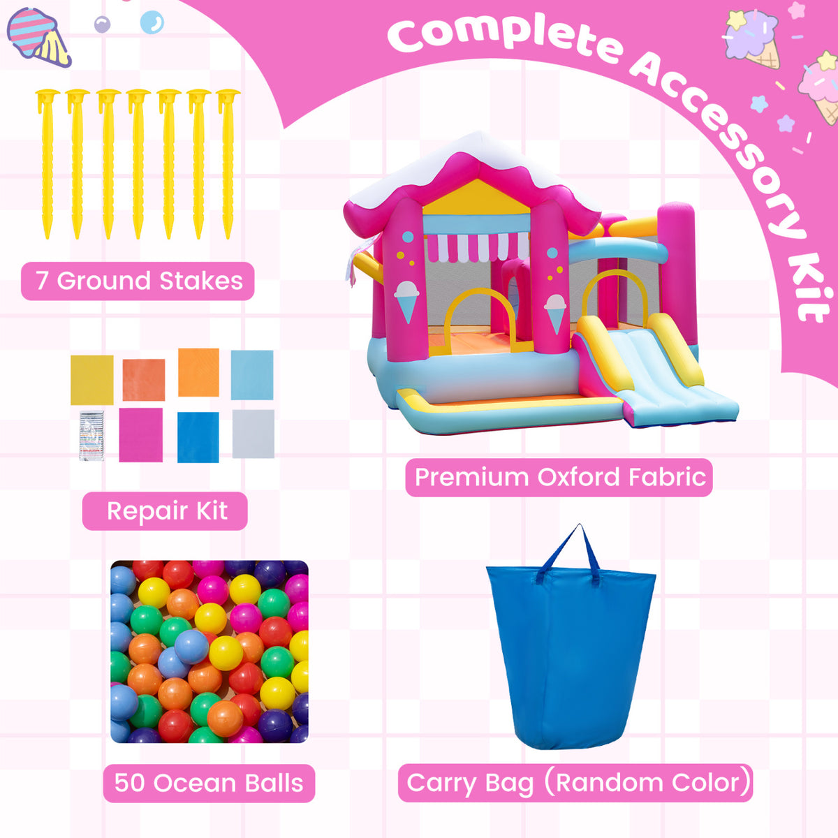 5-in-1 Inflatable Bounce House with Tunnel, Multicolor