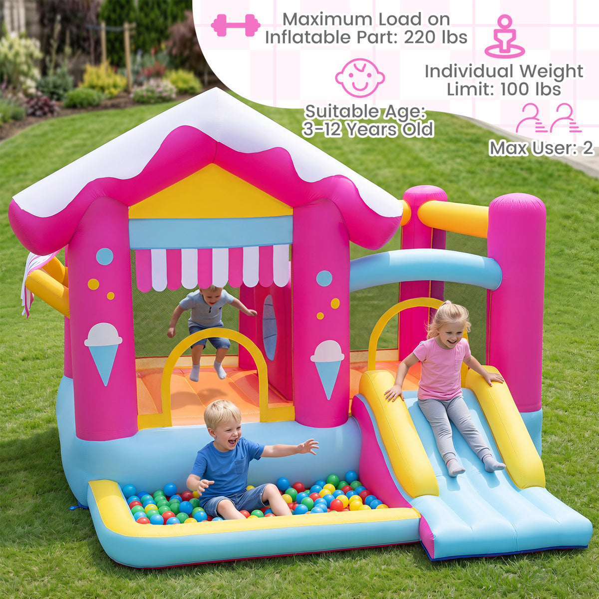 5-in-1 Inflatable Bounce House with Tunnel, Multicolor