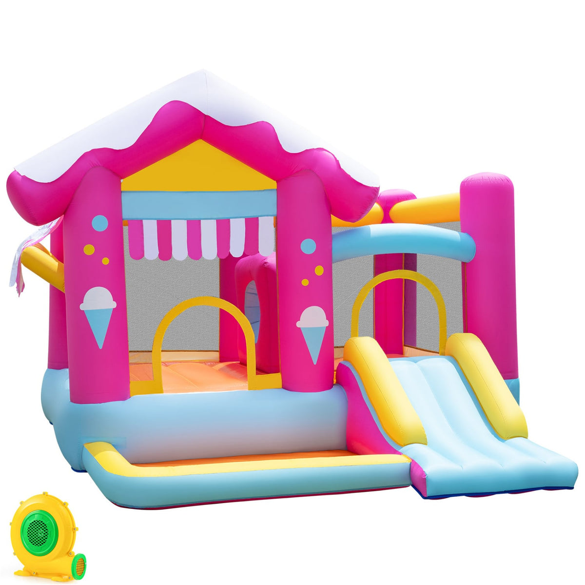 Structure gonflable 5-en-1 avec tunnel, souffleur 680W, enfants 3-12 ans