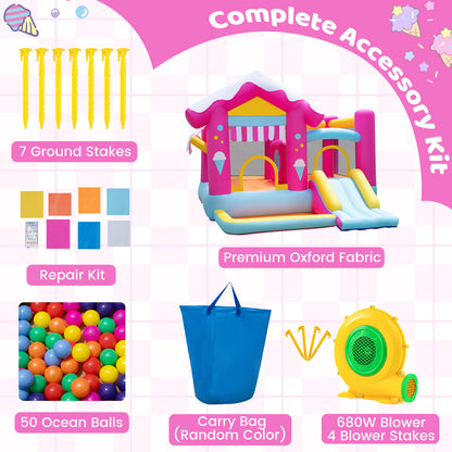 Structure gonflable 5-en-1 avec tunnel, souffleur 680W, enfants 3-12 ans