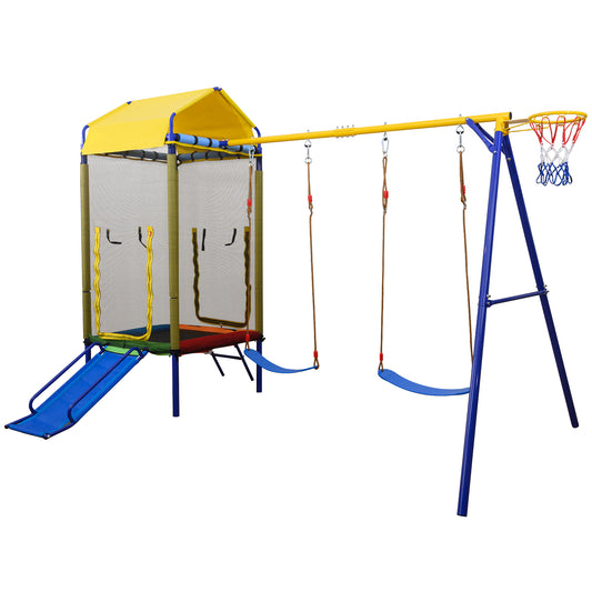 5-in-1 Kids Swing Set, Heavy-Duty Metal Stand, Yellow Swing & Playsets Yellow at Gallery Canada