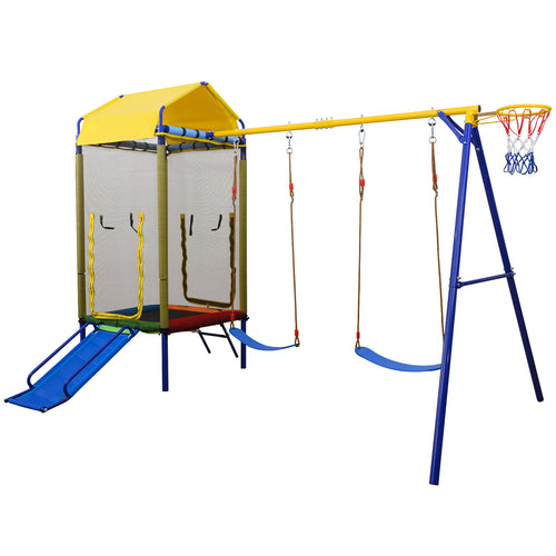 5-in-1 Kids Swing Set, Heavy-Duty Metal Stand, Yellow