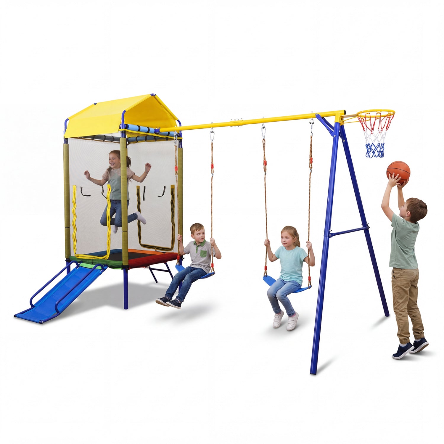 5-in-1 Kids Swing Set, Heavy-Duty Metal Stand, Yellow Swing & Playsets at Gallery Canada