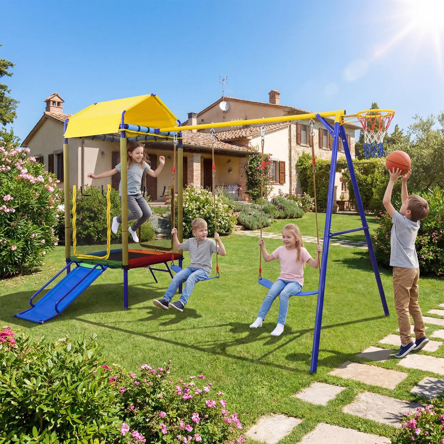5-in-1 Kids Swing Set, Heavy-Duty Metal Stand, Yellow Swing & Playsets at Gallery Canada