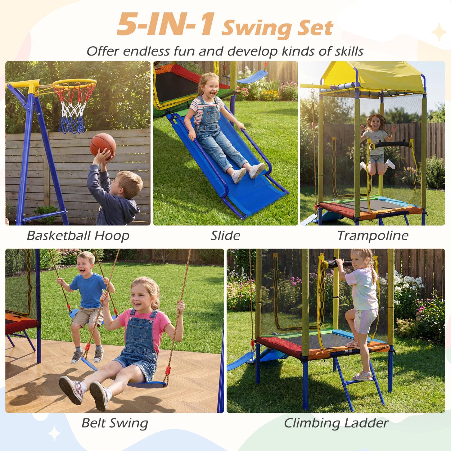 5-in-1 Kids Swing Set, Heavy-Duty Metal Stand, Yellow Swing & Playsets at Gallery Canada