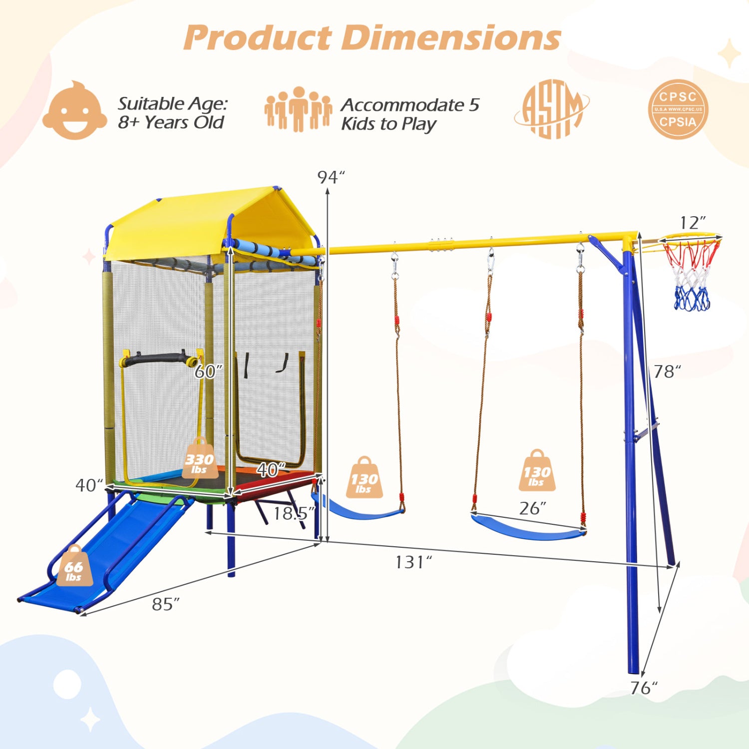 5-in-1 Kids Swing Set, Heavy-Duty Metal Stand, Yellow Swing & Playsets at Gallery Canada