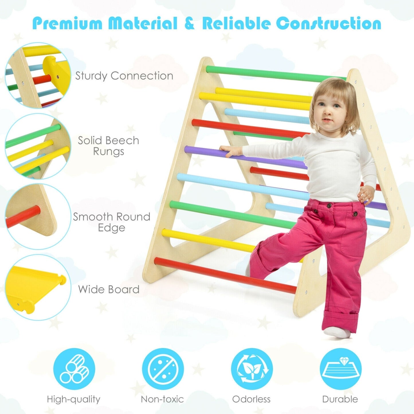 Kids Triangle Climber Play Gym Set, 2 Ramps, Natural Climbers & Slides at Gallery Canada