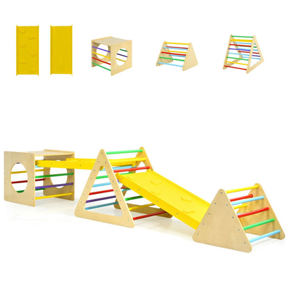 Kids Triangle Climber Play Gym Set, 2 Ramps, Natural Climbers & Slides Natural at Gallery Canada
