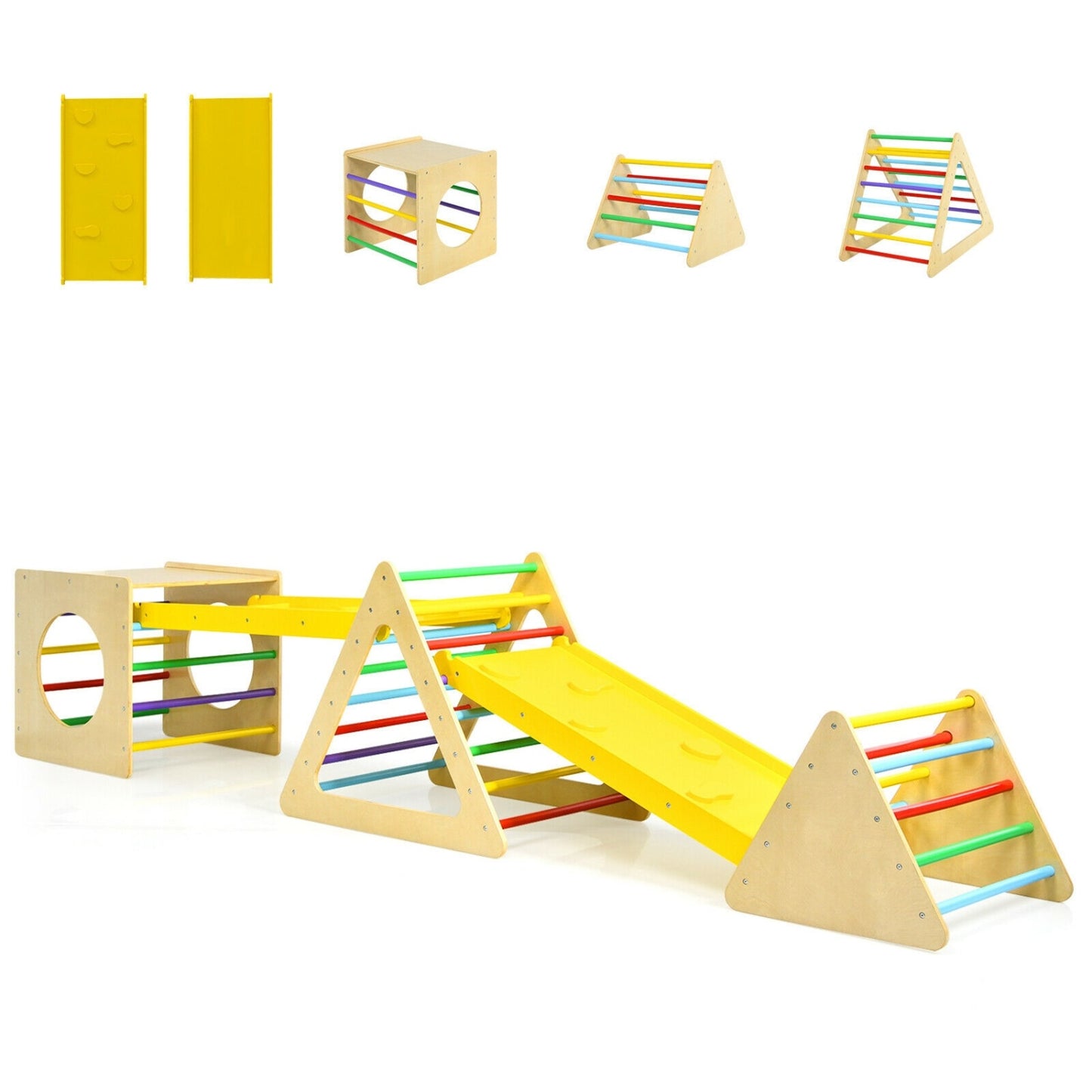 Kids Triangle Climber Play Gym Set, 2 Ramps, Natural Climbers & Slides at Gallery Canada