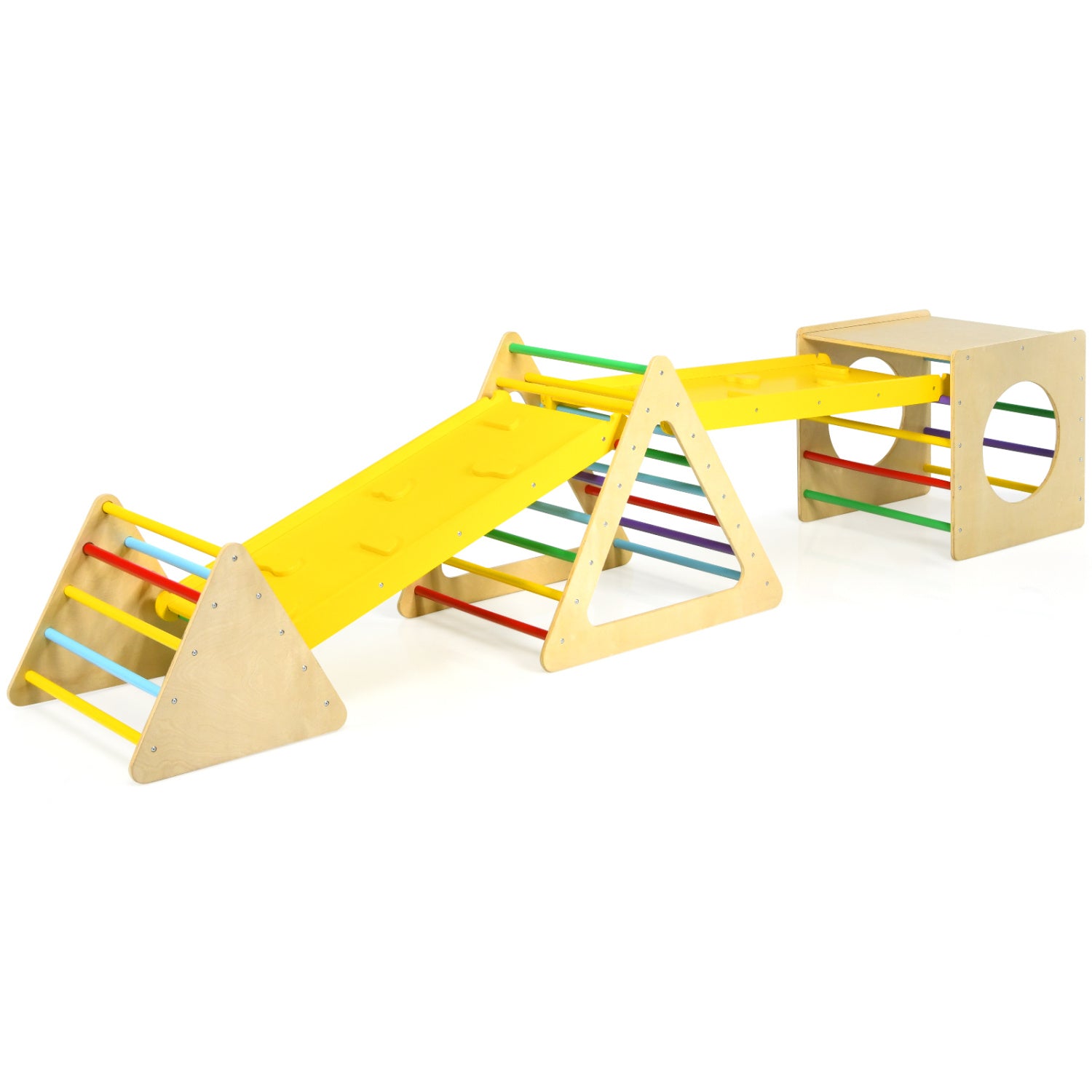 Kids Triangle Climber Play Gym Set, 2 Ramps, Natural Climbers & Slides at Gallery Canada