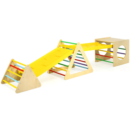 Kids Triangle Climber Play Gym Set, 2 Ramps, Natural Climbers & Slides at Gallery Canada