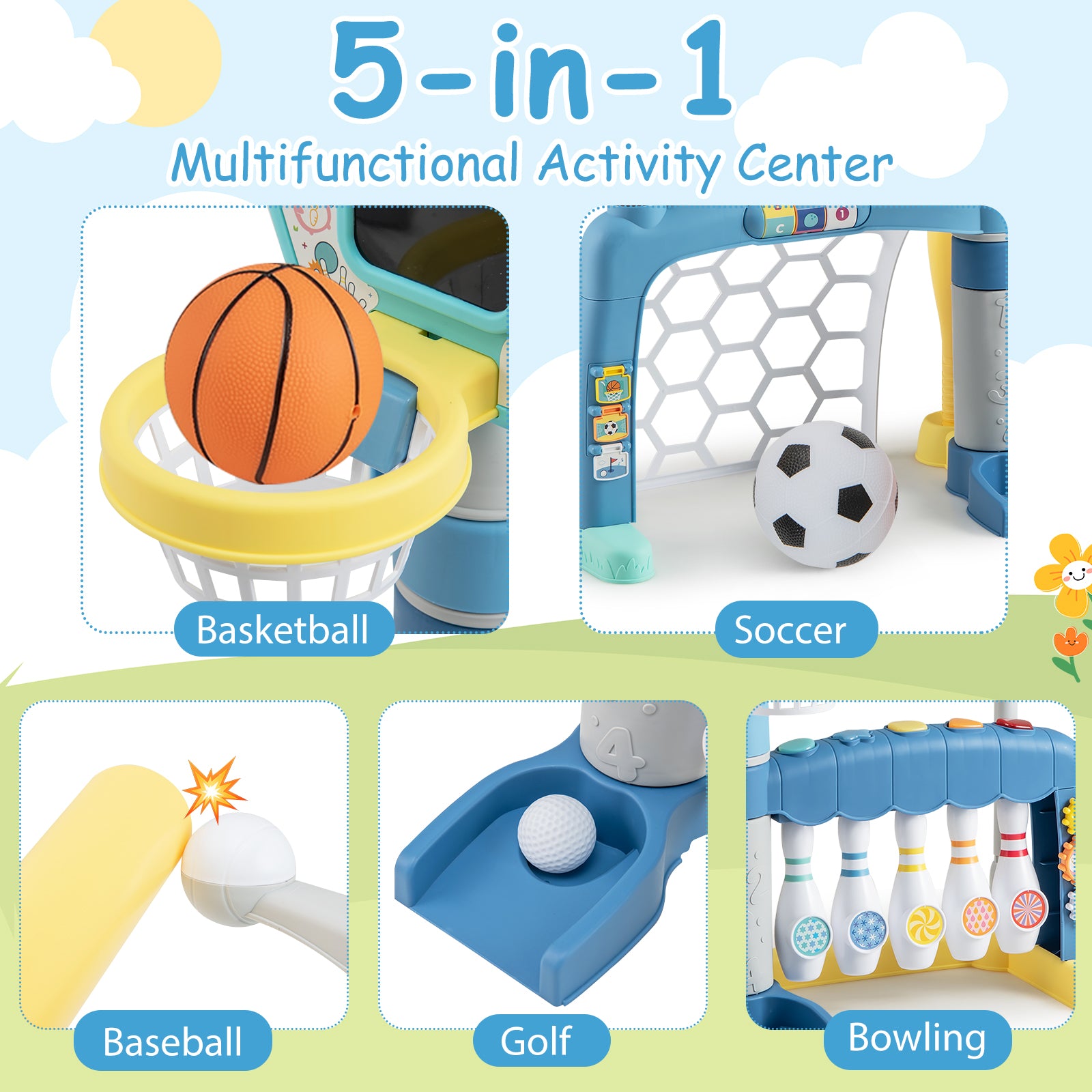 5 In 1 Toddler Sports Toy, Adjustable Basketball Hoop, 18 Months+ Toy Sports at Gallery Canada