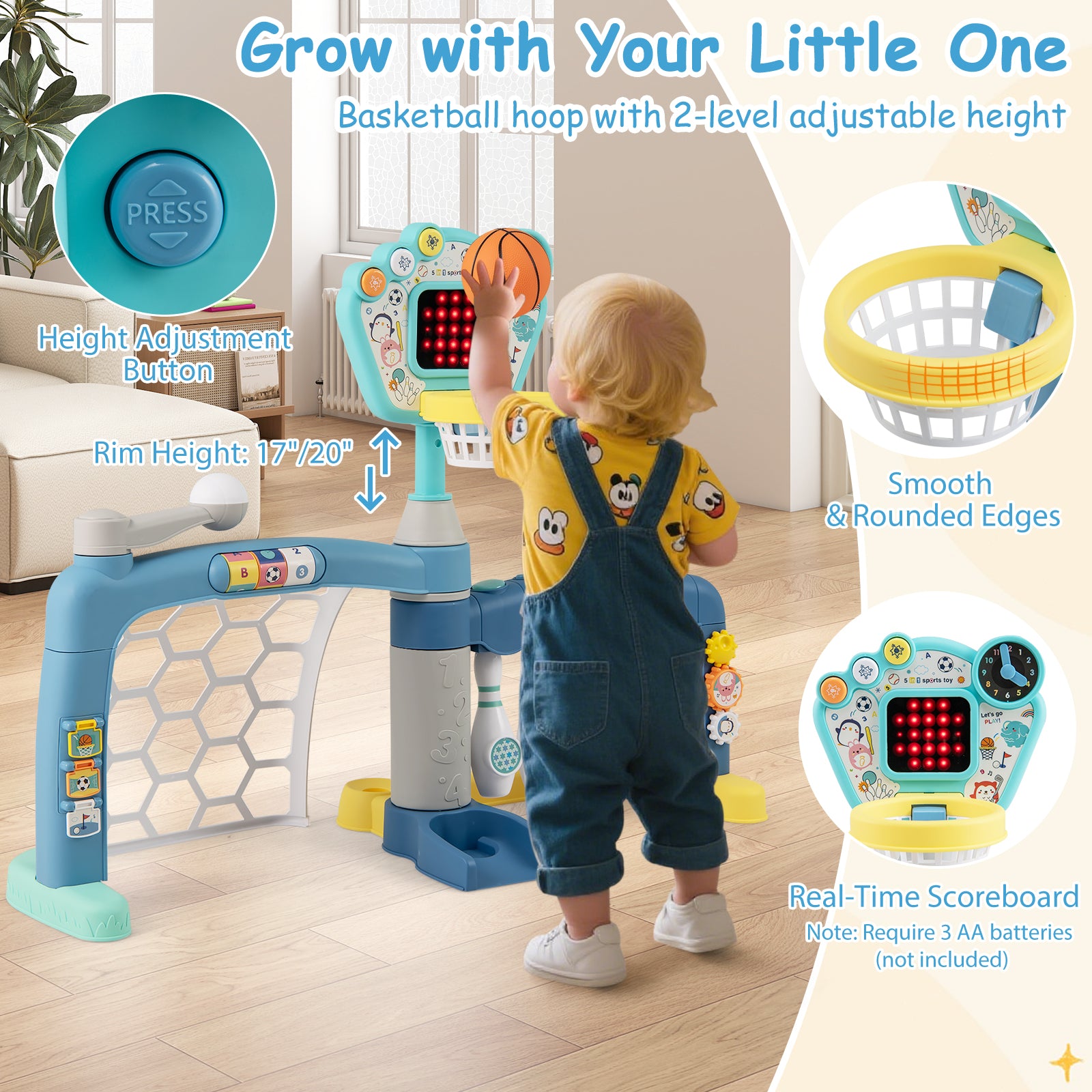 5 In 1 Toddler Sports Toy, Adjustable Basketball Hoop, 18 Months+ Toy Sports at Gallery Canada