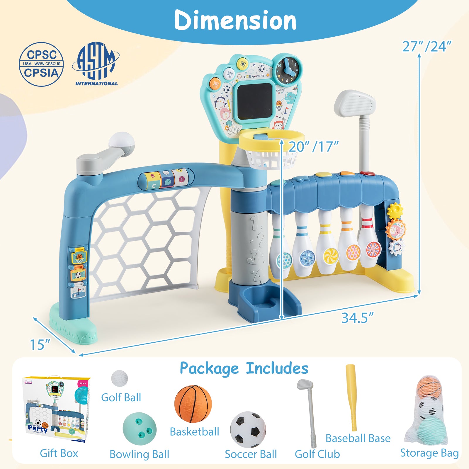 5 In 1 Toddler Sports Toy, Adjustable Basketball Hoop, 18 Months+ Toy Sports at Gallery Canada