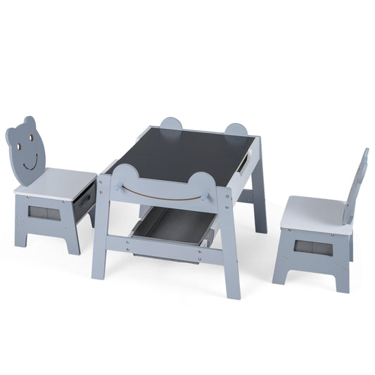 5-in-1 Toddler Table and 2 Chairs Cute Art Desk Set with Reversible Chalkboard Whiteboard-Grey, Gray Kids Table & Chair Sets Gray at Gallery Canada