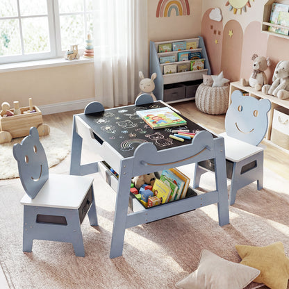 5-in-1 Toddler Table and 2 Chairs Cute Art Desk Set with Reversible Chalkboard Whiteboard-Grey, Gray Kids Table & Chair Sets at Gallery Canada
