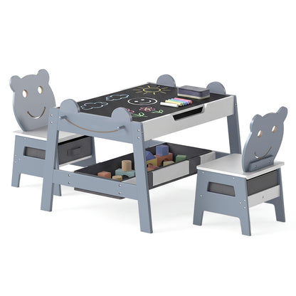 5-in-1 Toddler Table and 2 Chairs Cute Art Desk Set with Reversible Chalkboard Whiteboard-Grey, Gray Kids Table & Chair Sets at Gallery Canada