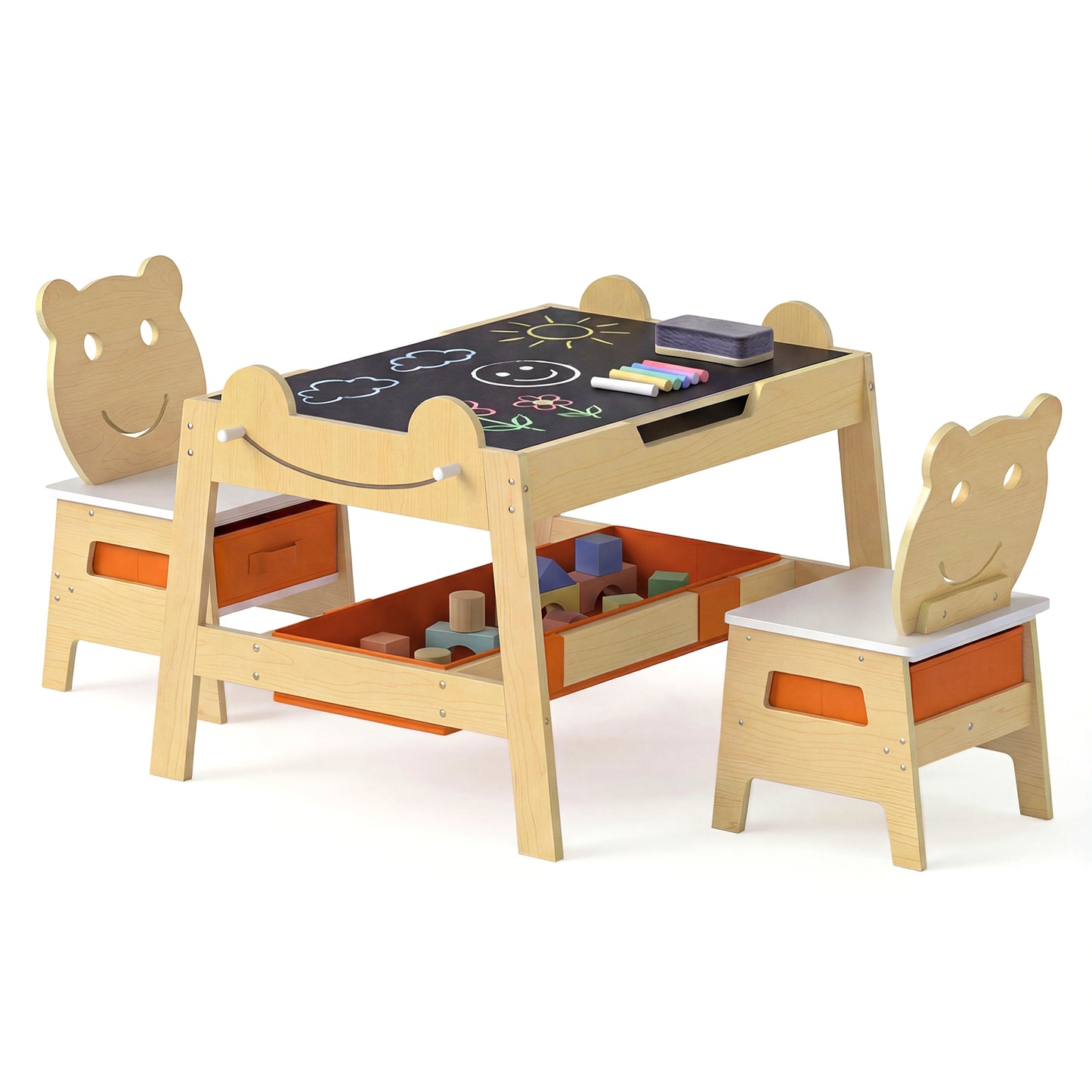 5-in-1 Toddler Table and 2 Chairs Cute Art Desk Set with Reversible Chalkboard Whiteboard, Natural Kids Table & Chair Sets at Gallery Canada