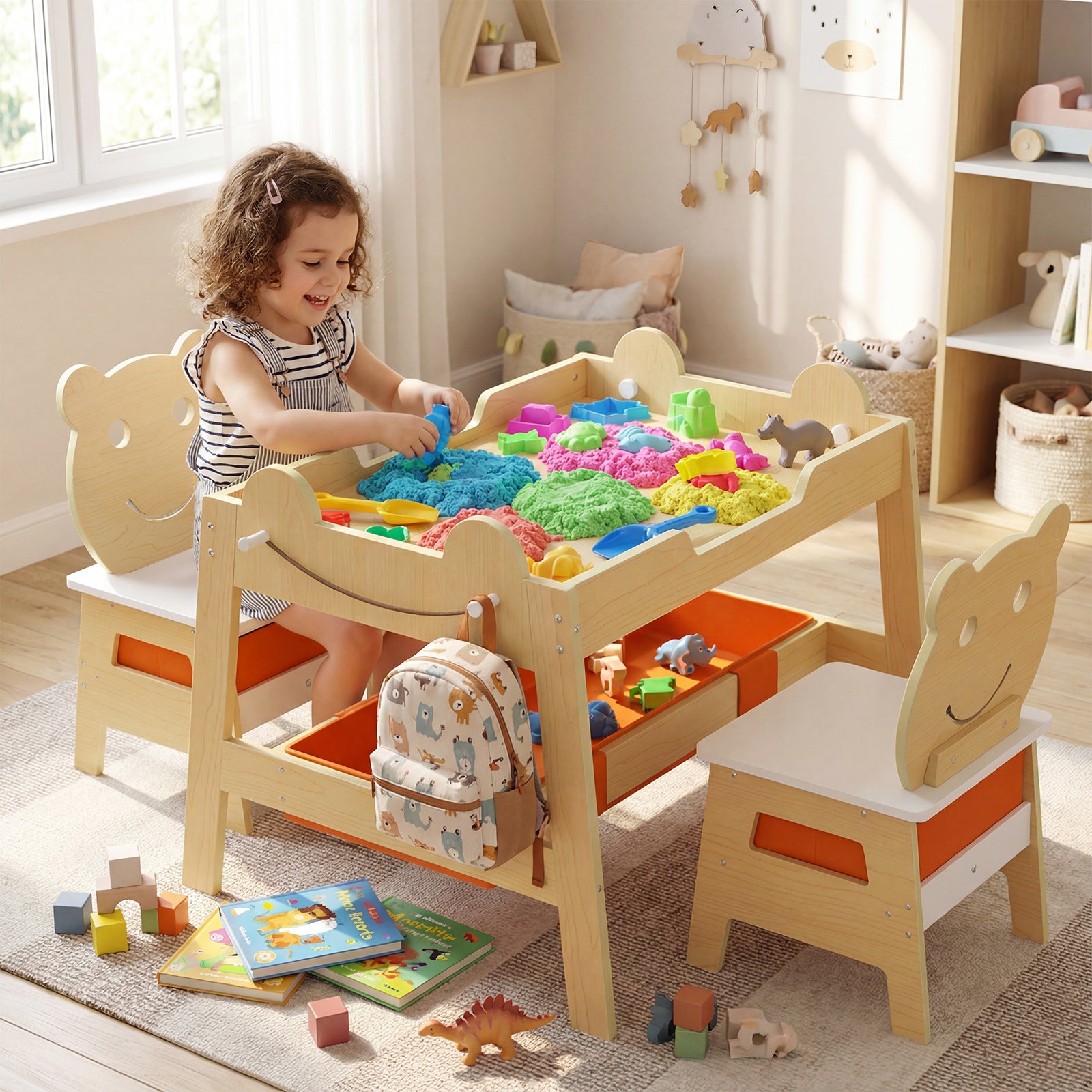 5-in-1 Toddler Table and 2 Chairs Cute Art Desk Set with Reversible Chalkboard Whiteboard, Natural Kids Table & Chair Sets at Gallery Canada