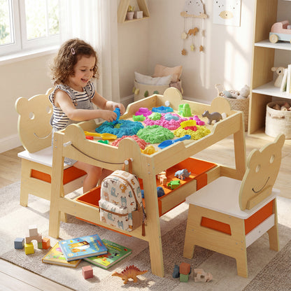 5-in-1 Toddler Table and 2 Chairs Cute Art Desk Set with Reversible Chalkboard Whiteboard, Natural Kids Table & Chair Sets at Gallery Canada
