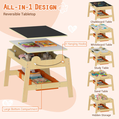 5-in-1 Toddler Table and 2 Chairs Cute Art Desk Set with Reversible Chalkboard Whiteboard, Natural Kids Table & Chair Sets at Gallery Canada
