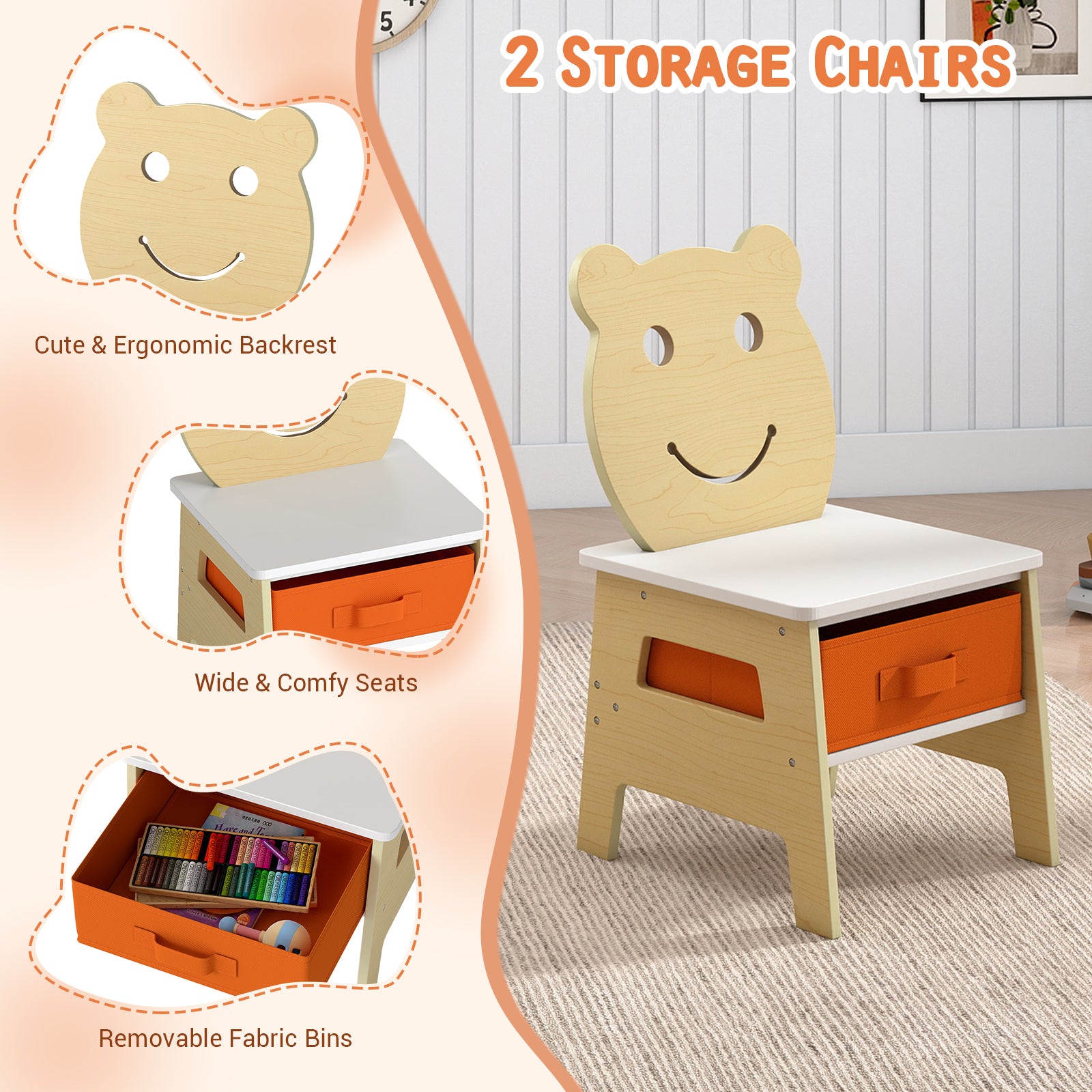 5-in-1 Toddler Table and 2 Chairs Cute Art Desk Set with Reversible Chalkboard Whiteboard, Natural Kids Table & Chair Sets at Gallery Canada