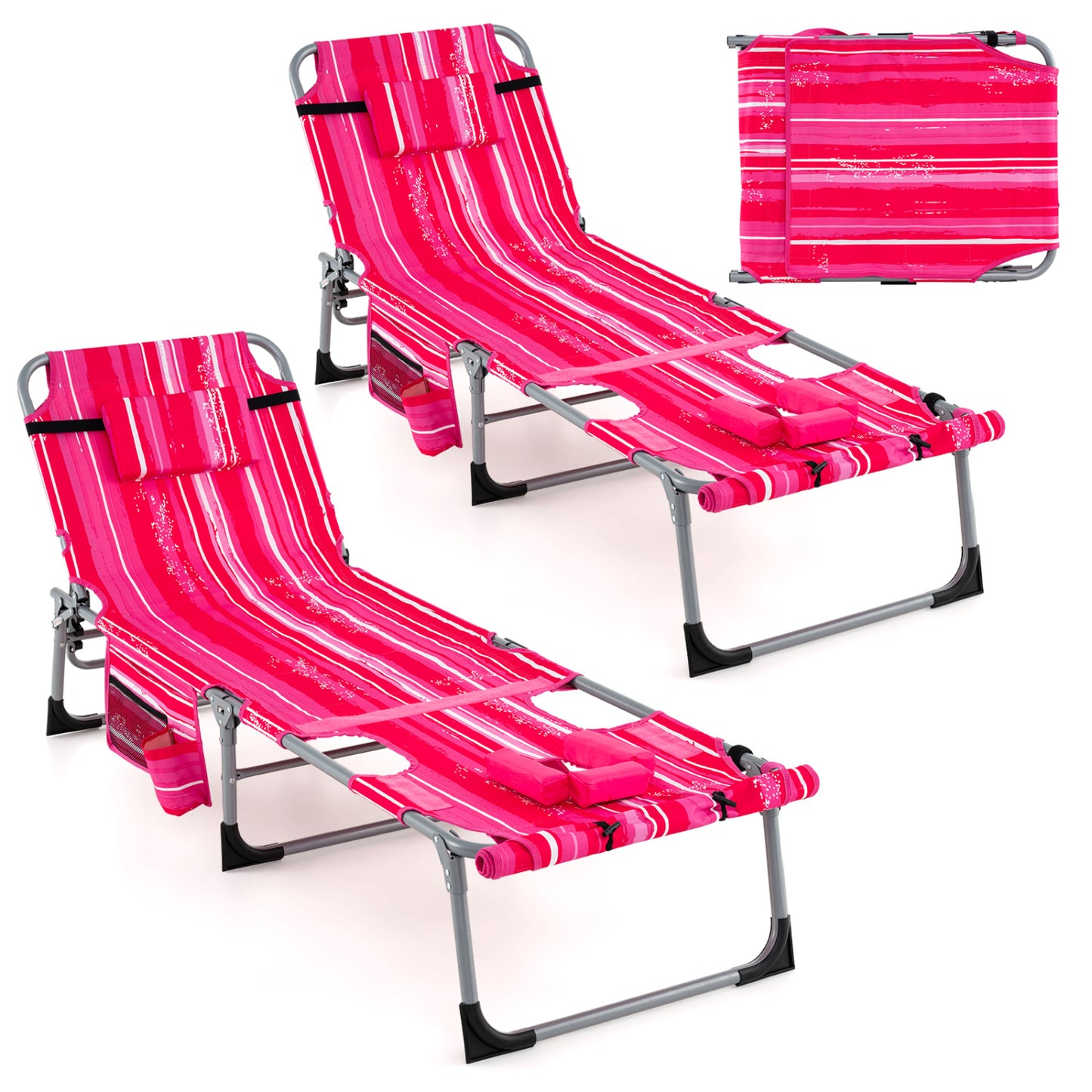 5-Position Outdoor Folding Chaise Lounge Chair, Rose Red