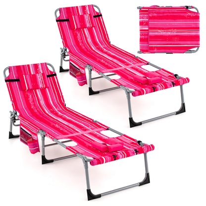 5-Position Outdoor Folding Chaise Lounge Chair, Rose Red