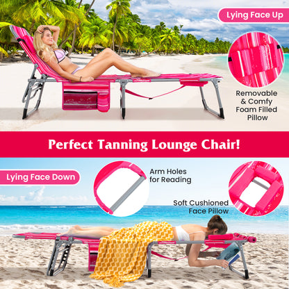 5-Position Outdoor Folding Chaise Lounge Chair, Rose Red