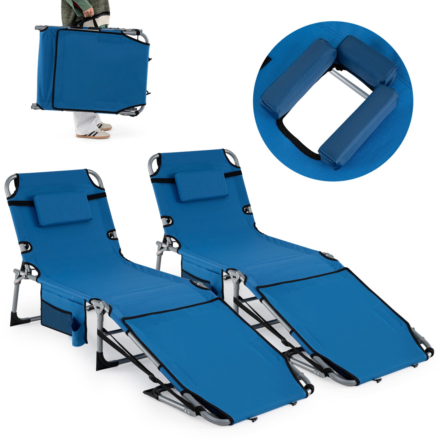 5-Position Outdoor Folding Chaise Lounge Chair, Blue Outdoor Seating & Patio Chairs at Gallery Canada