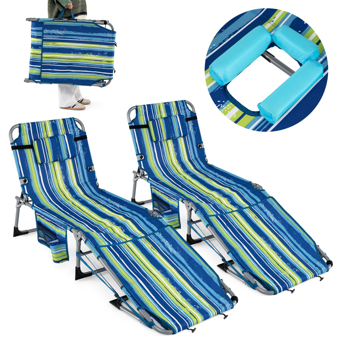 5-Position Outdoor Folding Chaise Lounge Chair, Blue And Green Outdoor Seating & Patio Chairs at Gallery Canada