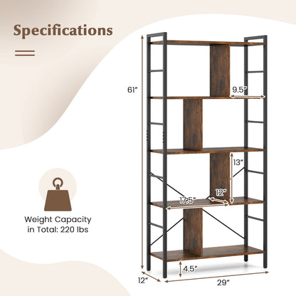 5-tier Bookcase 61 Inch Tall Industrial Bookshelf with Metal Frame Bookcases at Gallery Canada