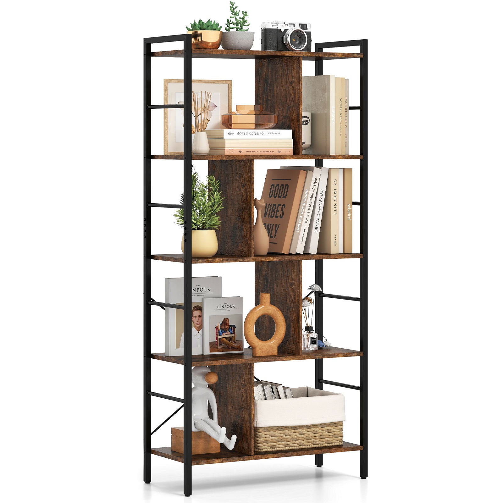 5-tier Bookcase 61 Inch Tall Industrial Bookshelf with Metal Frame Bookcases at Gallery Canada
