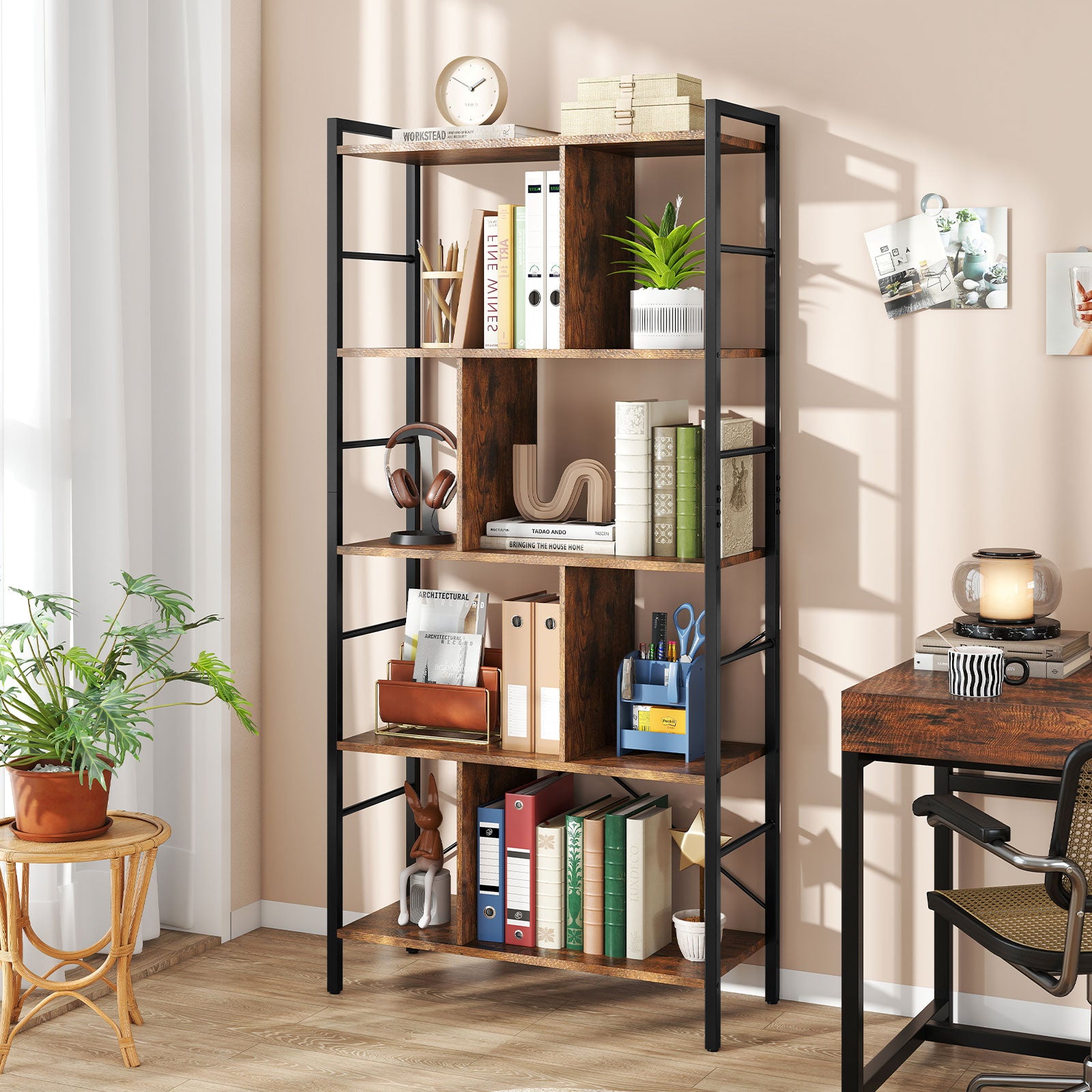 5-tier Bookcase 61 Inch Tall Industrial Bookshelf with Metal Frame Bookcases at Gallery Canada
