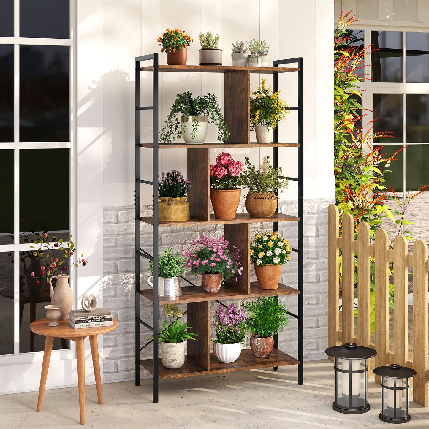 5-tier Bookcase 61 Inch Tall Industrial Bookshelf with Metal Frame Bookcases at Gallery Canada