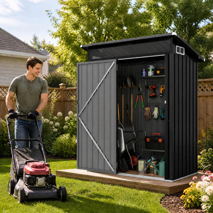 5 x 3 FT Outdoor Storage Shed, Lockable Door, Gray