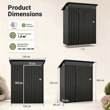 5 x 3 FT Outdoor Storage Shed, Lockable Door, Gray