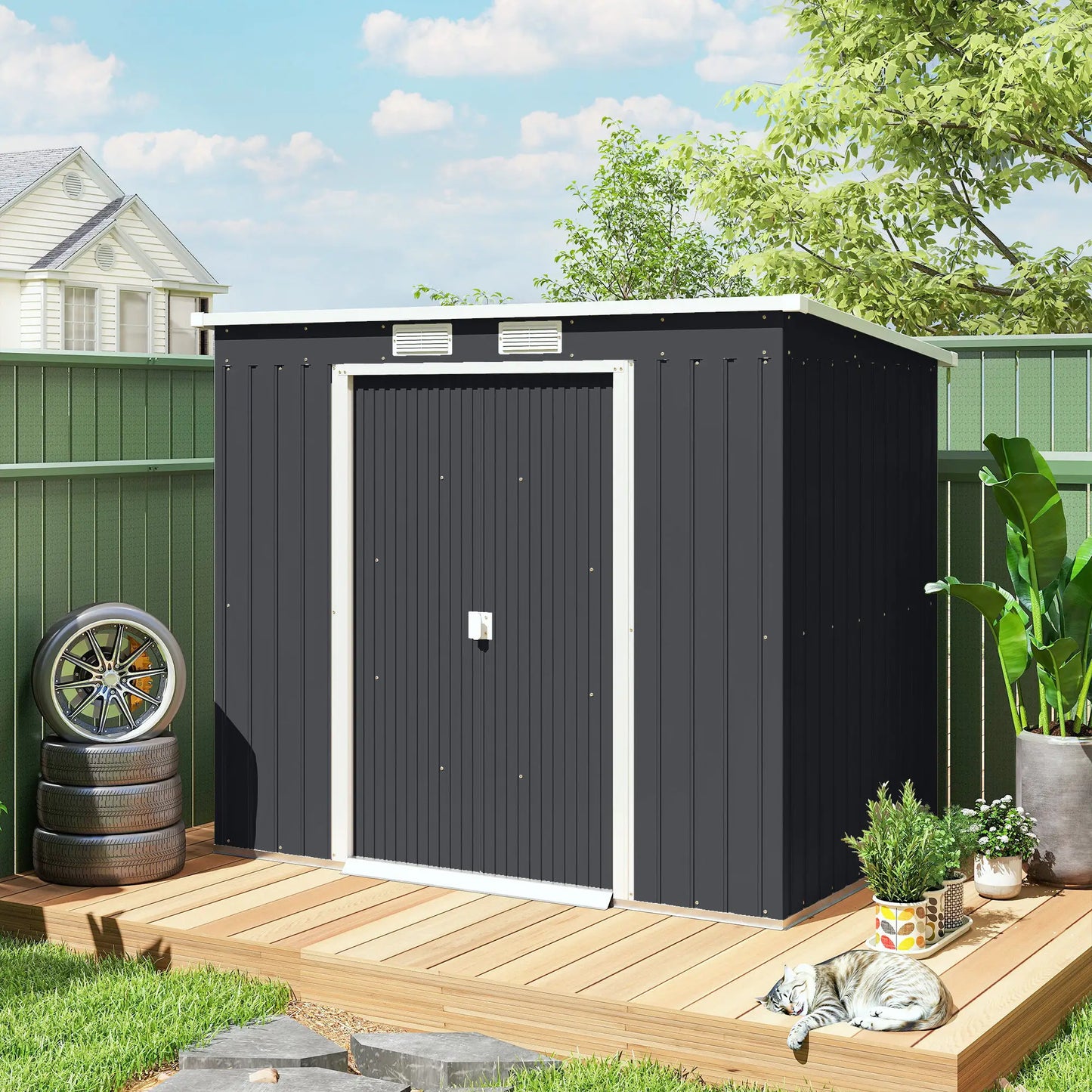 7 x 4ft Galvanised Steel Garden Shed, Foundation Kit, Dark Grey Sheds at Gallery Canada