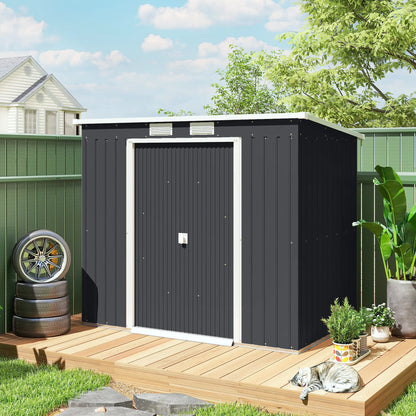 7 x 4ft Galvanised Steel Garden Shed, Foundation Kit, Dark Grey Sheds at Gallery Canada