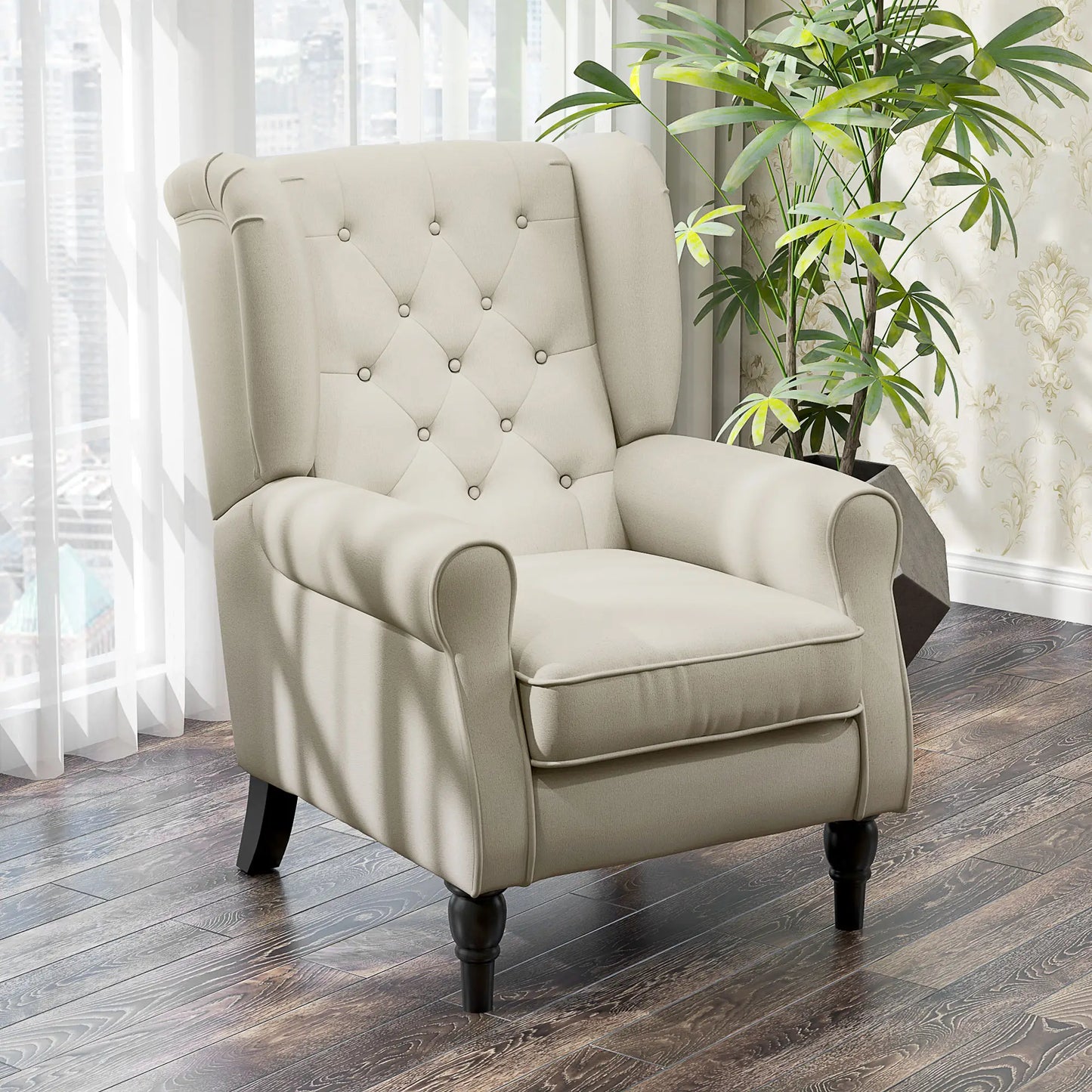 Fabric Accent Chair, Button Tufted Armchair, Upholstered Wingback Chair, White Accent Chairs at Gallery Canada